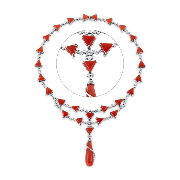 Collier aus 750 Weißgold 27 Koralle 198 Brillanten 2.93ct