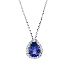 Collier aus 750 Weißgold Tansanit 1,37ct blau 23 Brillanten 0,15ct TW-SI L:45,7cm