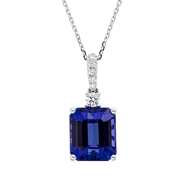 Collier aus 750 Weißgold Tansanit 6 Brillanten 0.15ct