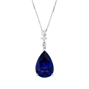 Collier aus 750 Weißgold Tansanit 10,81ct blau 5 Diamanten 0,42ct TW-SI L:45,7cm