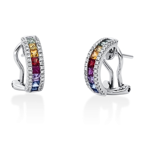 Creolen aus 750 Weißgold 18 Saphire 0,9ct mehrfarbig 72 Brillanten 0,25ct TW-SI