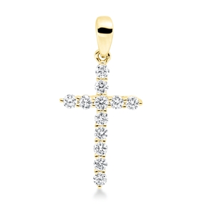 Anhänger Kreuz aus 750 Gelbgold 12 Brillanten 0,26ct TW-SI 21,7x10,2mm mit Öse Anhänger Kreuz aus 750 Gelbgold 12 Brillanten 0,26ct TW-SI 21,7x10,2mm mit Öse