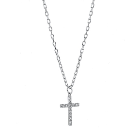 Collier Kreuz aus 750 Gold Weißgold 12 Brillanten 0,05ct TW-SI L:45,7cm