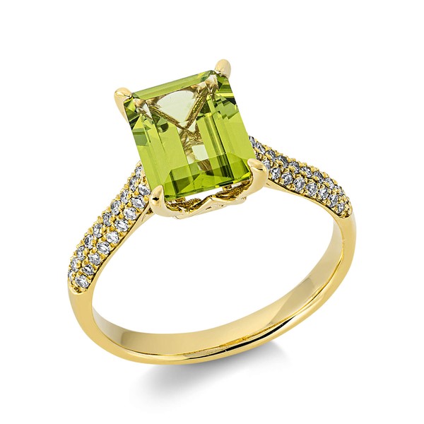 Ring aus 750 Gelbgold Peridot 56 Diamanten 0.22ct