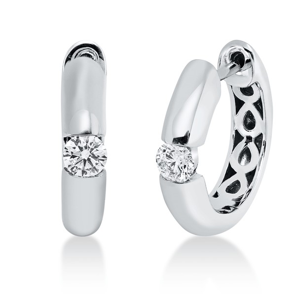 Solitaire Creolen aus 585 Weißgold 2 Brillanten 0.2ct