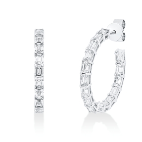 Creolen aus 585 Weißgold 32 Diamanten Smaragd-Schliff 4,47ct F-SI 24,6x2,9mm