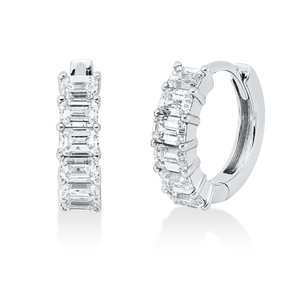 Creolen aus 585 Weißgold 12 Diamanten Smaragd-Schliff 1,24ct F-SI 13,2x3,6mm