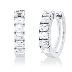 Creolen aus 750 Weißgold 12 Diamanten Smaragd-Schliff 1,63ct F-VSI/SI 16,6x3,9mm