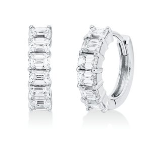 Creolen aus 750 Weißgold 12 Diamanten Smaragd-Schliff 1,26ct F-SI 13,3x3,5mm