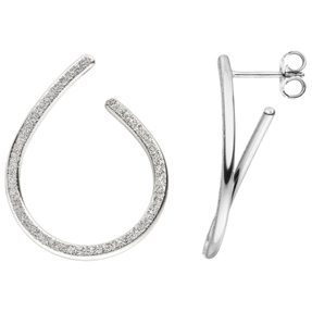 Ohrringe Creolen 28,3x22,6mm aus 925 Silber rhodiniert mit Glitzereffekt