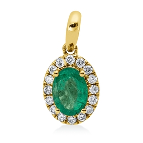Anhänger aus 750 Gelbgold Smaragd 0,76ct grün 16 Brillanten 0,16ct TW-SI 16x8mm Anhänger aus 750 Gelbgold Smaragd 0,76ct grün 16 Brillanten 0,16ct TW-SI 16x8mm