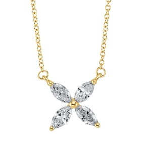 Collier aus 750 Gelbgold 4 Diamanten Navette-Schliff 0,41ct TW-VSI L:45,7cm