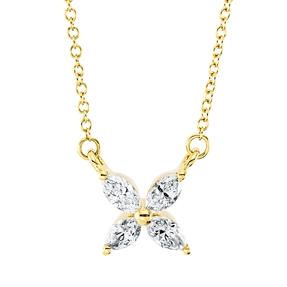 Collier aus 750 Gelbgold 4 Diamanten Navette-Schliff 0,24ct TW-VSI L:45,7cm