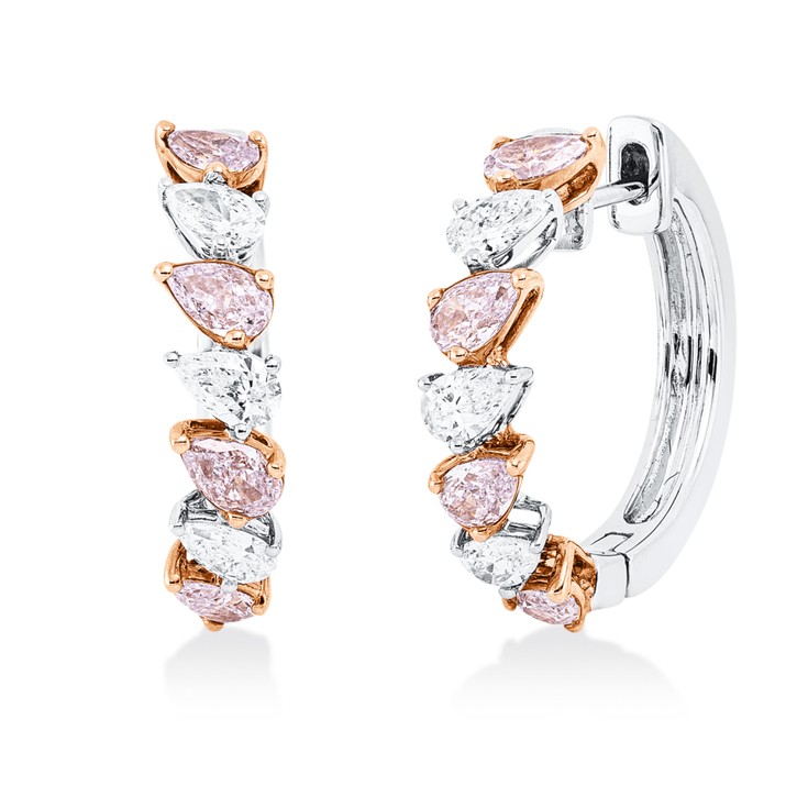 Creolen aus 750 Gold weiß rot 14 Diamanten 1.89ct