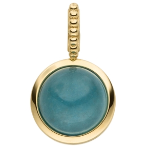 Anhänger rund aus 375 Gold Gelbgold mit Chalcedon blau 21,5x12,9mm