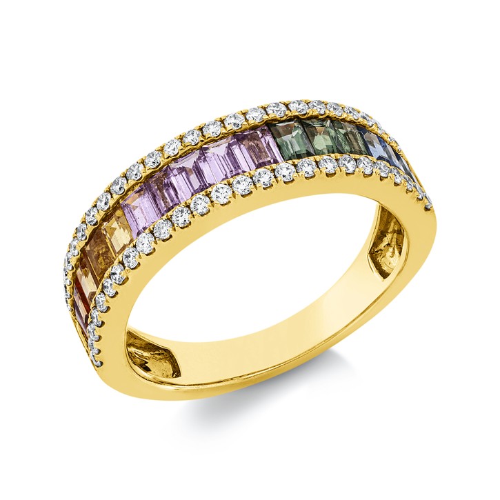 Ring aus 750 Gelbgold 16 Saphire 50 Brillanten 0.34ct