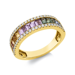 Ring 750 Gelbgold 16 Saphire 1,65ct mehrfarbig 50 Brillanten 0,34ct TW-SI B:5,7mm Ring 750 Gelbgold 16 Saphire 1,65ct mehrfarbig 50 Brillanten 0,34ct TW-SI B:5,7mm