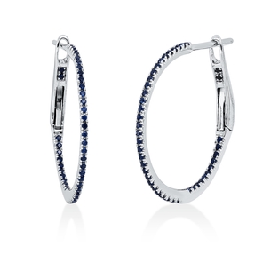 Creolen aus 750 Gold Weißgold 86 Saphire 0,21ct blau 19,1x0,8mm