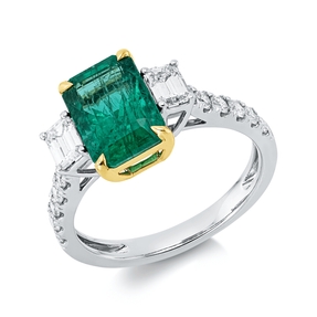 Ring aus 950 Gold gelb Smaragd 2,34ct grün 14 Diamanten 0,81ct B:9,7mm Ring aus 950 Gold gelb Smaragd 2,34ct grün 14 Diamanten 0,81ct B:9,7mm