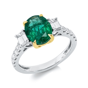 Ring aus 950 Gold gelb Smaragd 2ct grün 14 Diamanten 0,86ct B:9,7mm Ring aus 950 Gold gelb Smaragd 2ct grün 14 Diamanten 0,86ct B:9,7mm