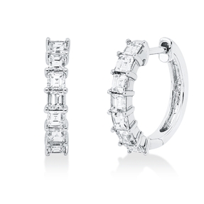 Creolen aus 750 Weißgold 14 Diamanten Smaragd-Schliff 1,11ct TW-VSI/SI 16,4x3,2mm