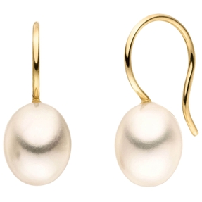 Ohrringe Ohrhänger 20,3x8mm aus 375 Gold Gelbgold mit 2 Süßwasser Perlen