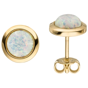 Ohrstecker Ø 8,5mm 375 Gold Gelbgold mit Opal Ohrringe Ohrschmuck Goldohrringe