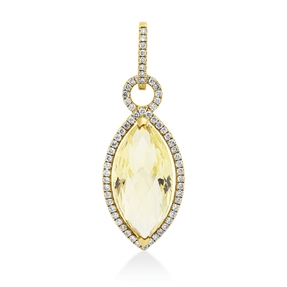 Anhänger aus 750 Gelbgold Lemonquarz 6,46ct grün 65 Brillanten 0,35ct TW-SI Anhänger aus 750 Gelbgold Lemonquarz 6,46ct grün 65 Brillanten 0,35ct TW-SI