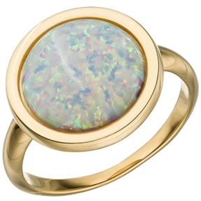 Ring Damenring aus 375 Gold Gelbgold mit Opal Goldring Ringkopf Ø15,2mm