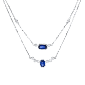 Collier aus 750 Weißgold 2 Saphire 1,28ct blau 12 Brillanten 0,23ct TW-SI L:43,2cm