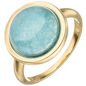 Ring Damenring aus 375 Gold Gelbgold mit Chalcedon blau Ringkopf Ø15,1mm