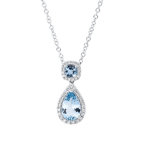 Collier aus 750 Weißgold 2 Aquamarine 1,31ct 39 Brillanten 0,17ct TW-SI L:45cm Collier aus 750 Weißgold 2 Aquamarine 1,31ct 39 Brillanten 0,17ct TW-SI L:45cm