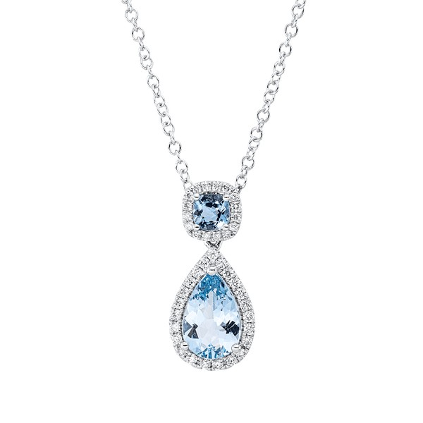 Collier aus 750 Weißgold 2 Aquamarine 39 Brillanten 0.17ct