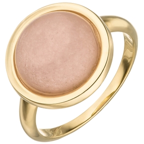 Ring Damenring aus 375 Gold Gelbgold mit Chalcedon rosa Ringkopf Ø15,1mm