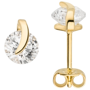 Solitär Ohrstecker 8,1mm 375 Gold Gelbgold mit 2 Zirkonia Ohrringe Ohrschmuck