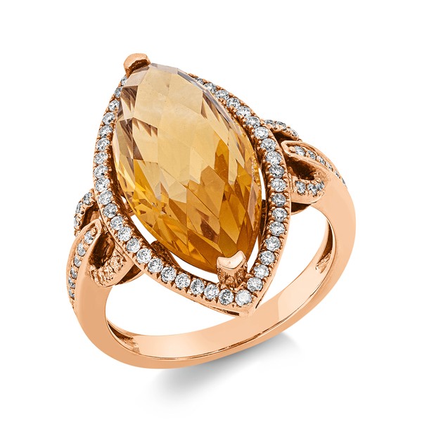 Ring aus 750 Rotgold Citrin 74 Brillanten 0.36ct