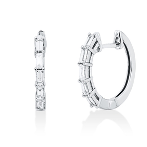 Creolen aus 750 Weißgold 10 Diamanten Baguette-Schliff 0,37ct TW-VSI/SI 16x1,9mm