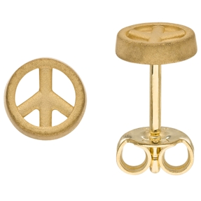 Kleine Ohrstecker Peace Frieden Ø 6mm 375 Gold Gelbgold mattiert Ohrschmuck