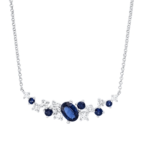 Collier aus 750 Weißgold 7 Saphire 0,72ct blau 9 Diamanten 0,31ct TW-SI L:43,2cm