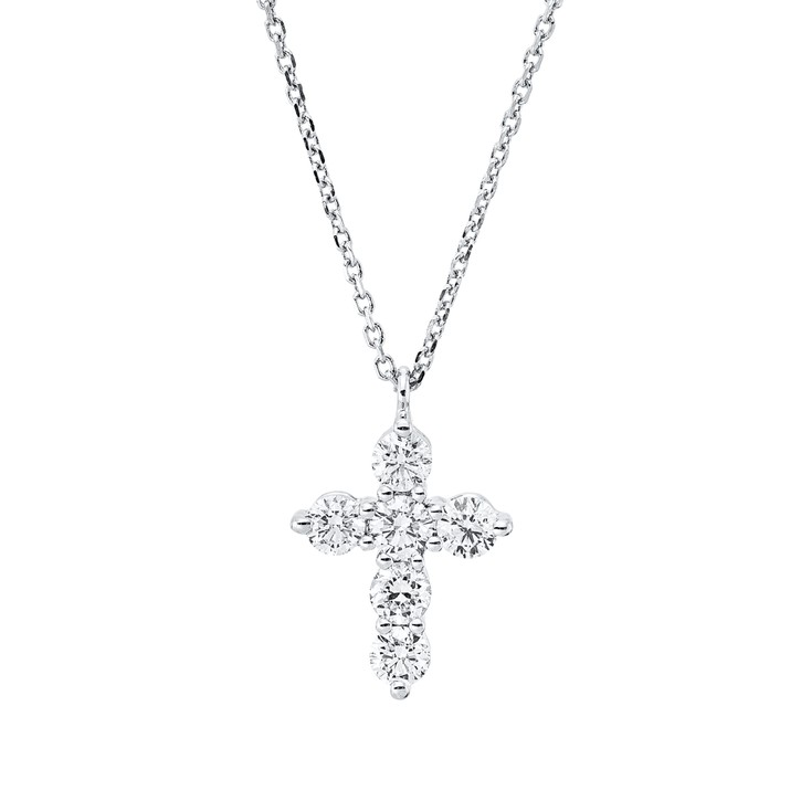 Collier Kreuz aus 750 Weißgold 6 Brillanten 0.39ct