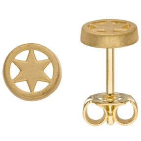 Kleine Ohrstecker Stern im Kreis Ø 6mm aus 375 Gold Gelbgold mattiert Ohrschmuck