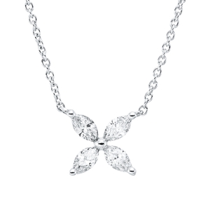 Collier aus 750 Weißgold 4 Diamanten Navette-Schliff 0,24ct TW-VSI L:45,7cm