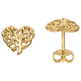 Kleine Ohrstecker 9,2x8mm Herz/Baum Lebensbaum aus 375 Gold Gelbgold Ohrringe