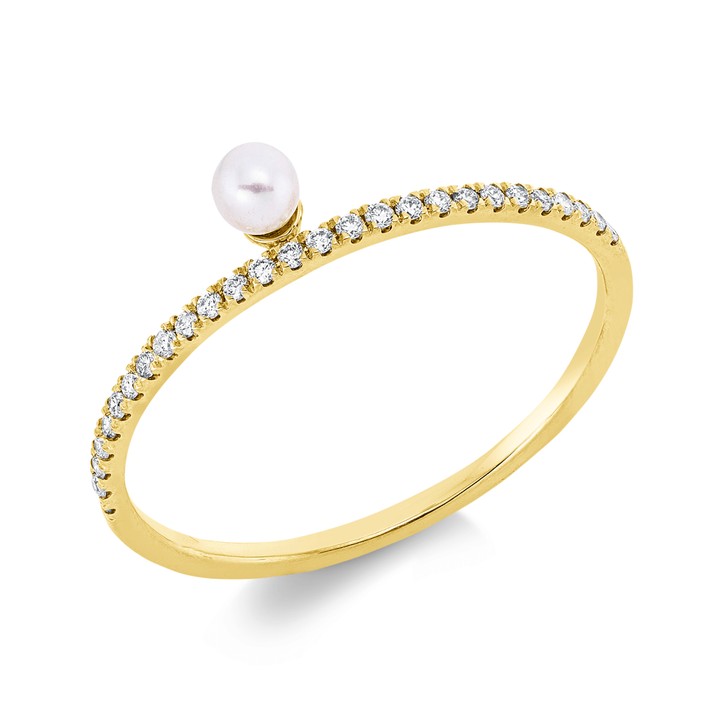 Ring aus 750 Gelbgold Süßwasser-Perle 27 Brillanten 0.09ct