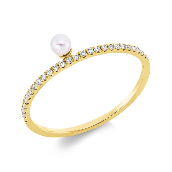 Ring aus 750 Gelbgold Süßwasser-Perle 27 Brillanten 0.09ct