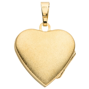 Medaillon Herz & Blumen 375 Gold Gelbgold 19,8x20mm Anhänger zum Öffnen 2 Fotos