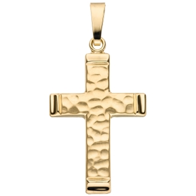 Anhänger Kreuz gehämmert 30,8x18,6mm aus 375 Gold Gelbgold teilmattiert