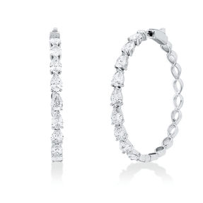 Creolen aus 750 Weißgold 18 Diamanten Tropfen-Schliff 2,8ct TW-SI 34x3,1mm