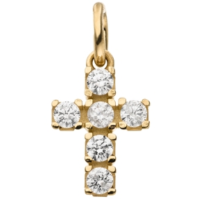 Anhänger Kreuz 14x9mm aus 375 Gold Gelbgold mit 6 Zirkonia