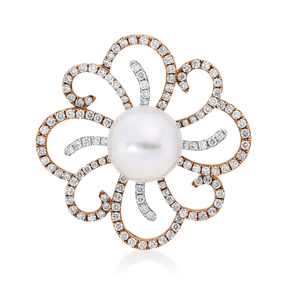 Anhänger aus 750 Gold weiß/rot Südsee-Perle 13,2mm weiß mit Brillanten